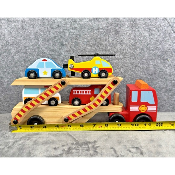 Melissa And Doug Wooden Emergency Vehicle Carrier Truck + 4 Emergency Vehicles - Picture 15 of 16